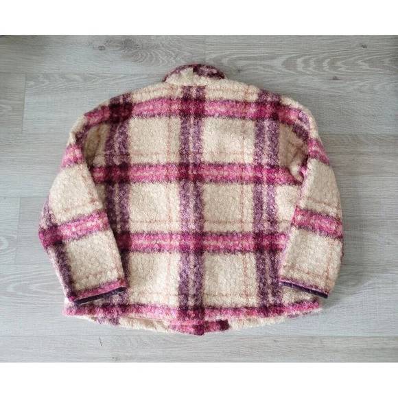Knox Rose Plaid Faux Fur Multi Color Pink Beige Curly Unlined Jacket Coat 2X XXL - Picture 12 of 15